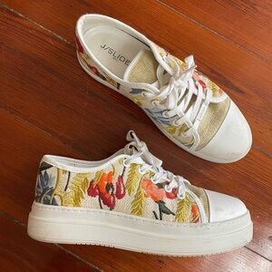 J Slides Noir Floral Embroidered Platform Sneaker‎ Artsy Women's Sz 9 🧡🎀